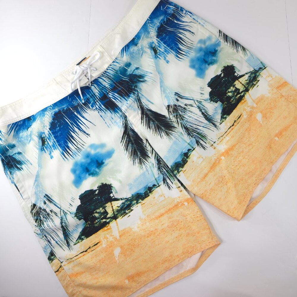 AMERICAN EAGLE MEN'S SIZE XXL 2XL SWIM TRUNKS SHORTS GRAPHIC PRINT HOOK AND LOOP